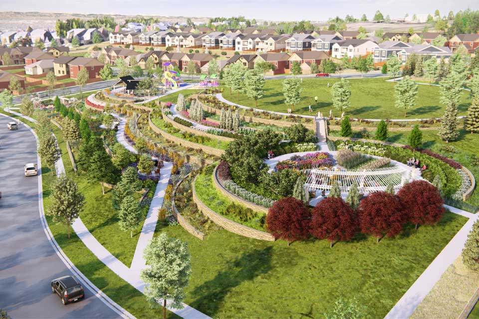 A high angle view of a building.