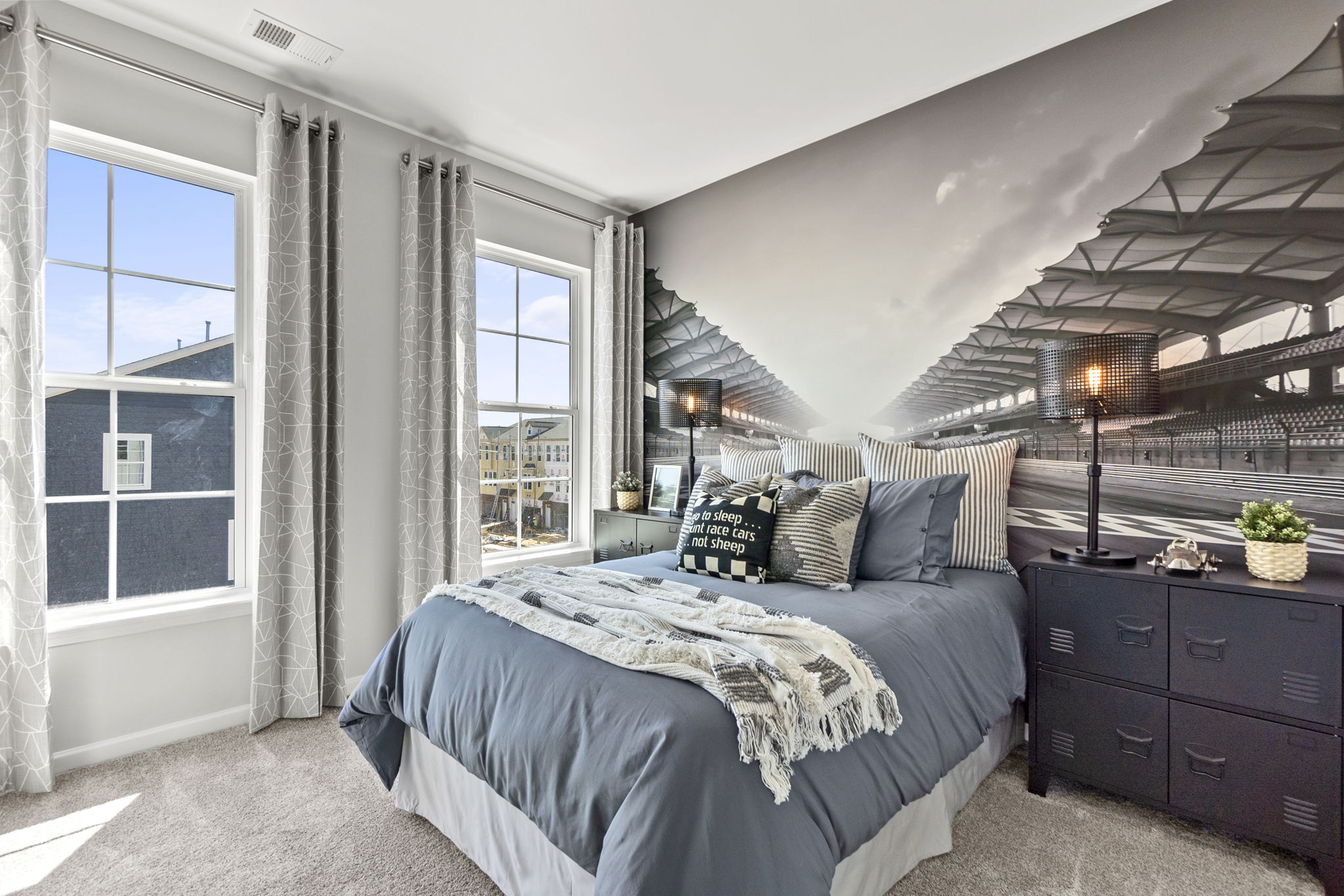 A bedroom with a large bed.