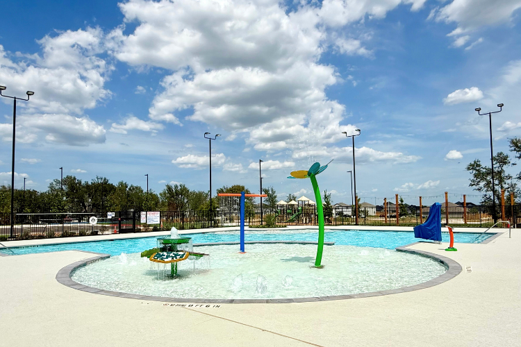 A water park with a green statue.