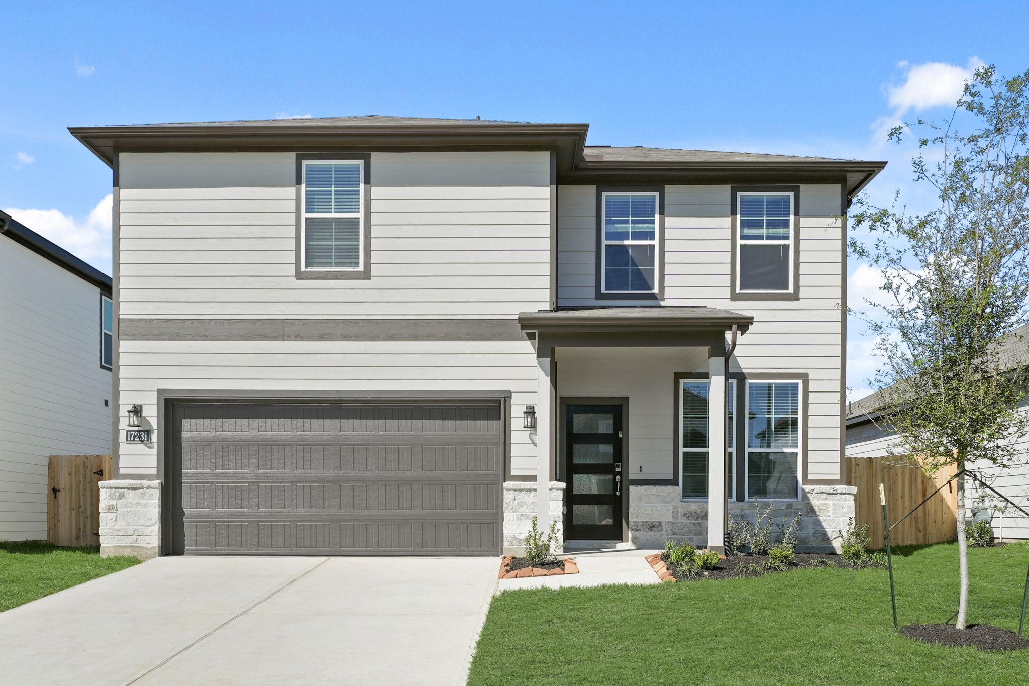 A house with a garage.