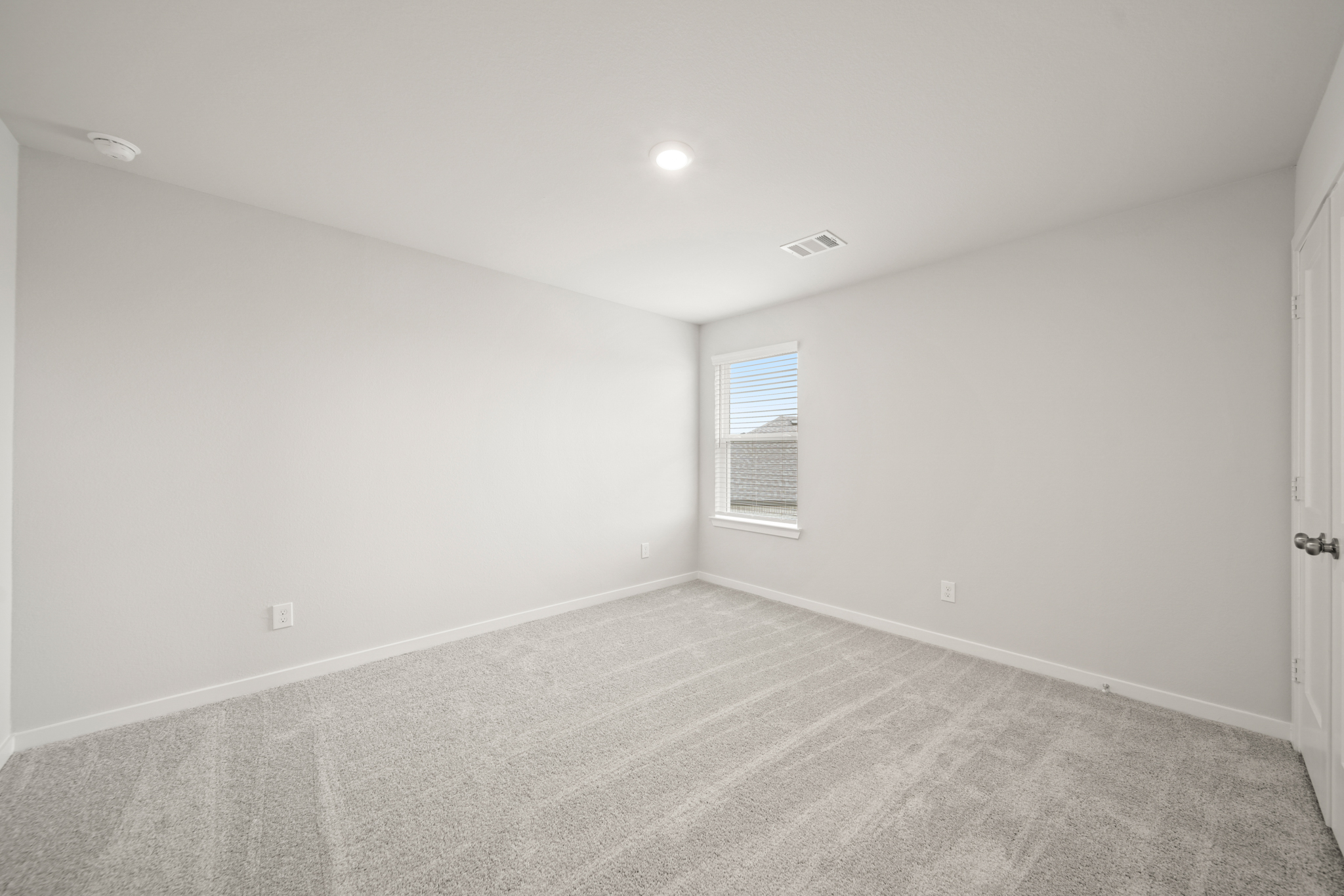 A room with a carpet and a window.