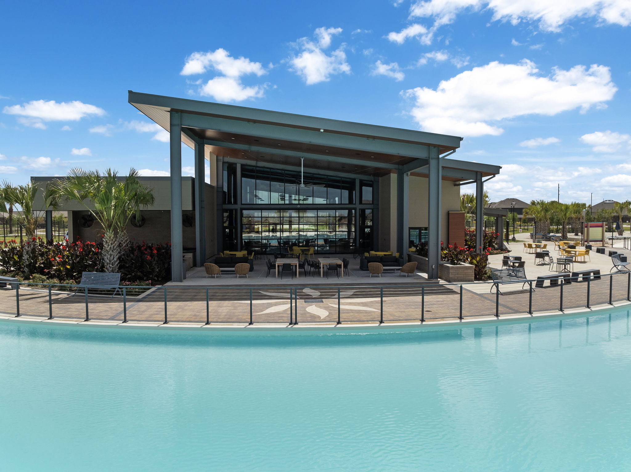 A building with a pool.