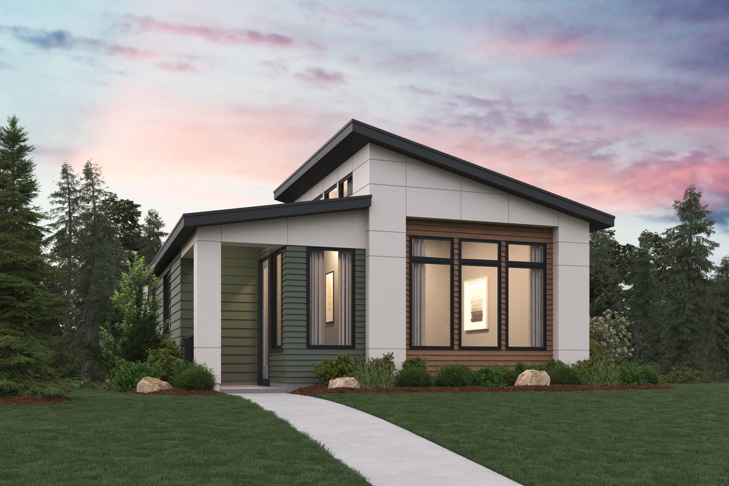 A house with a lawn and trees.