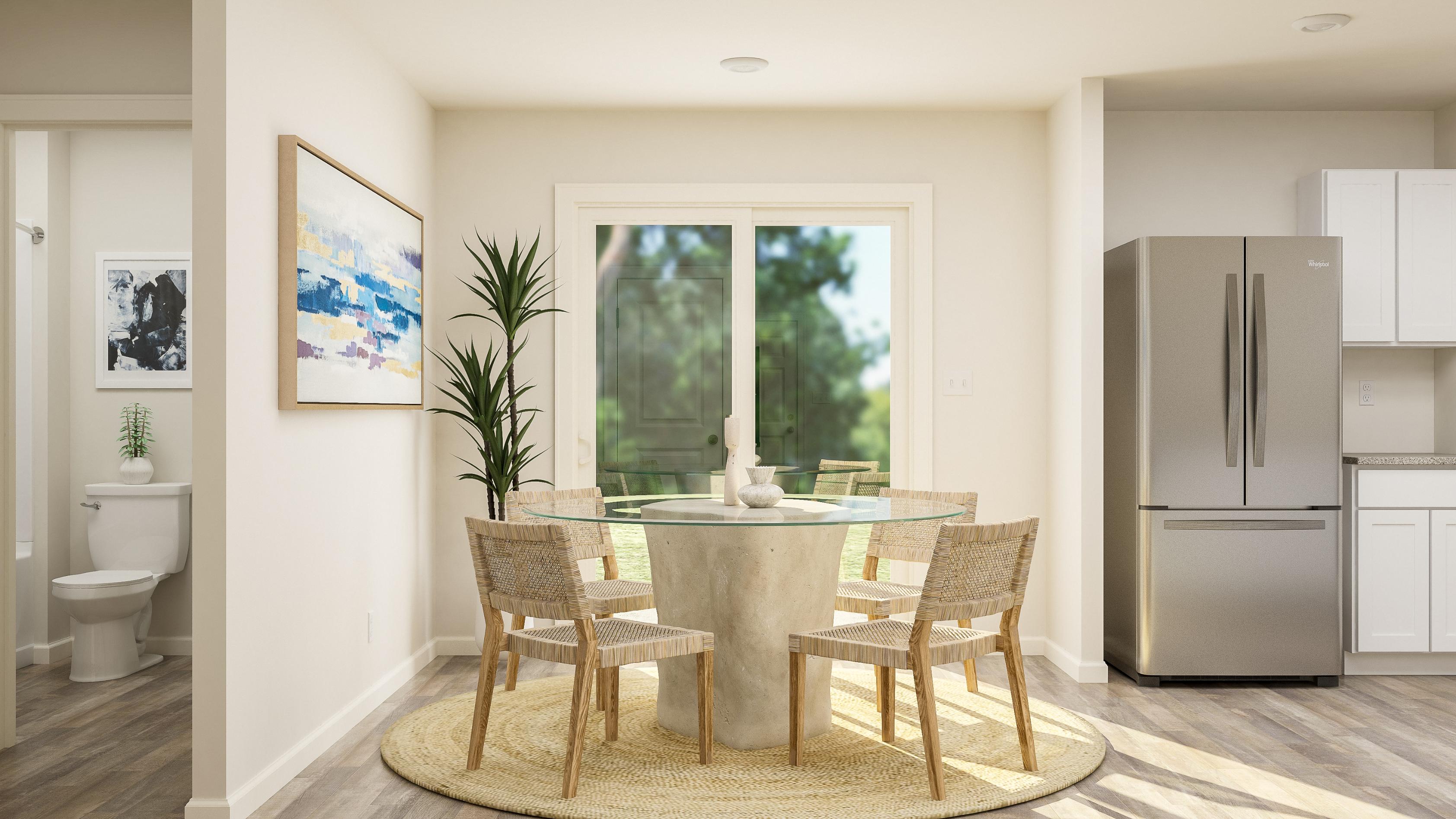 A kitchen and dining room.