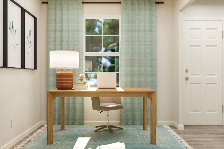 A room with a table and chairs.